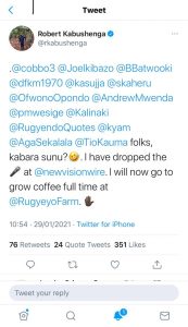 Did Kabushenga resign or he was fired